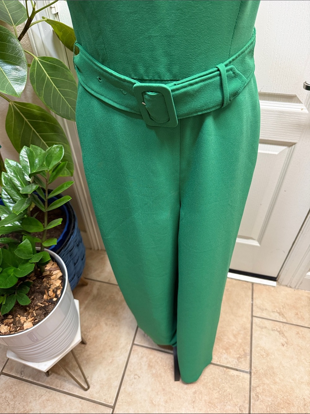 Banana Republic Emerald Green Belted Sleeveless Jumpsuit Size 4 - Picture 4 of 11